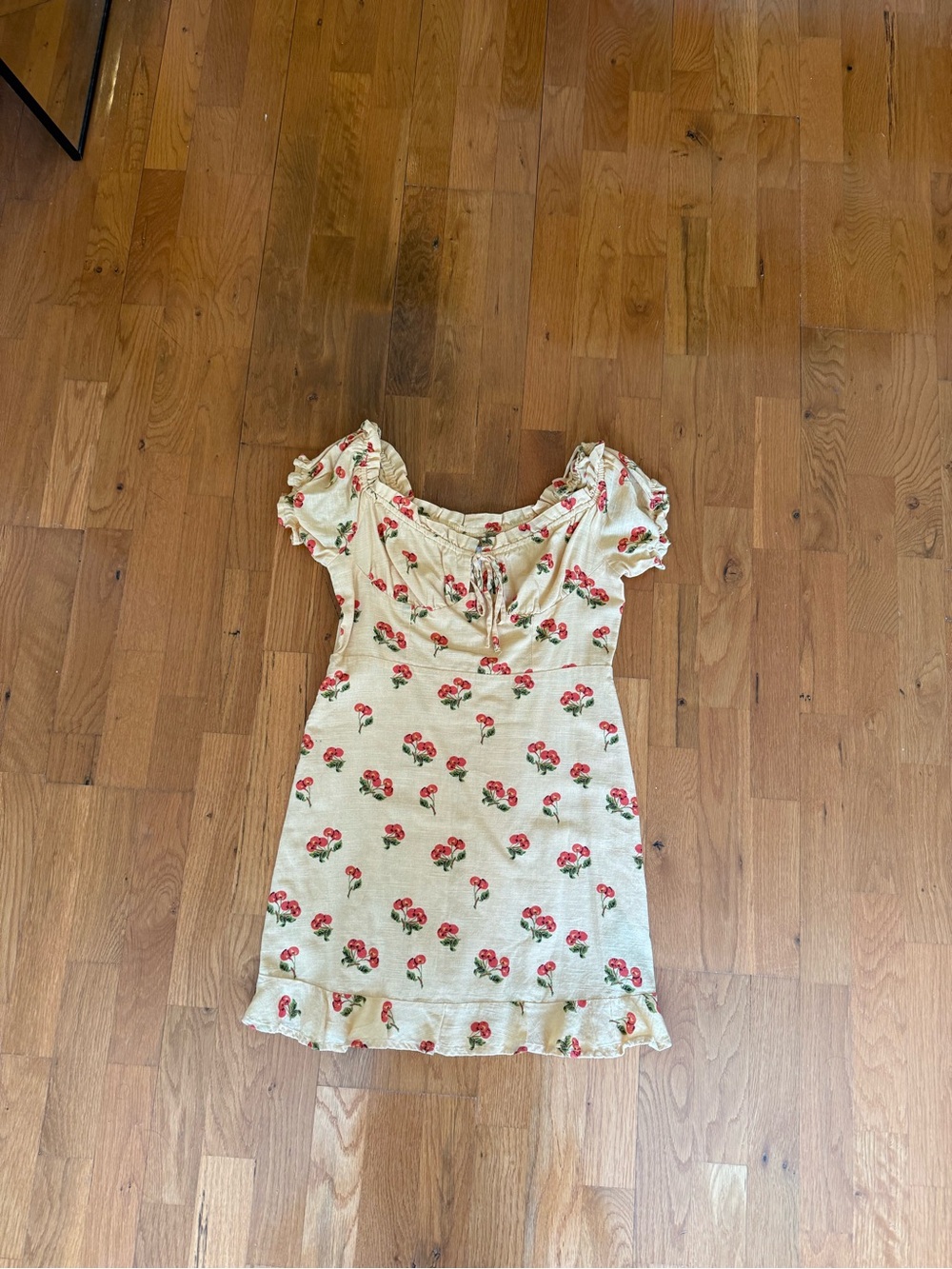 Urban Outfitters Cream with Red Cherry Print and Ruffle Trim